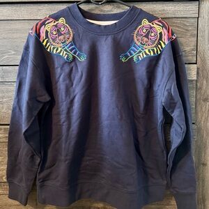 Boden Women’s Emi Embroidered Sweatshirt Navy Tiger NWT SZ SM